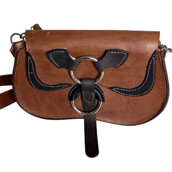 Jagger Vintage Brown Leather Saddlebag Purse With Adjustable Strap & Unique - Picture 1 of 10